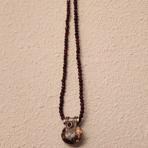 Amythest Crystal Bead & Crystal Pendant Necklace